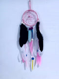 Handcrafted Light Pink Dream Catcher - Pastel & Jet Black Feather Contrast