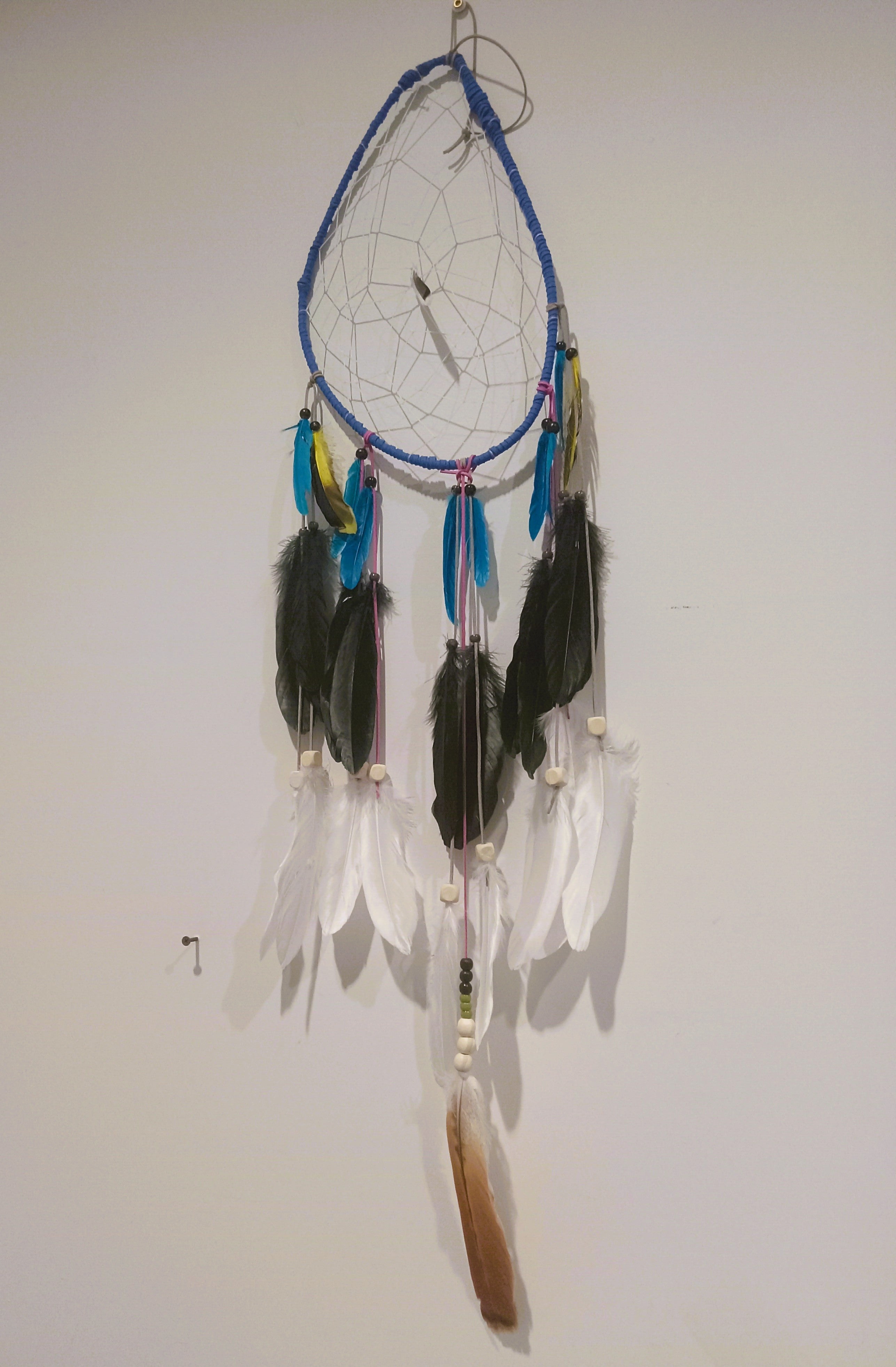 Large Handcrafted Blue Dream Catcher - Delicate Webbing & Feathers