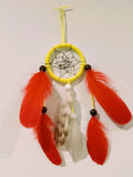 Handcrafted Yellow Dream Catcher - Bright Red & Owl Feather Accents