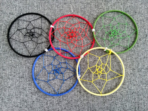 Elaborate Five-Hoop Dream Catcher - Interwoven Multicolor Design