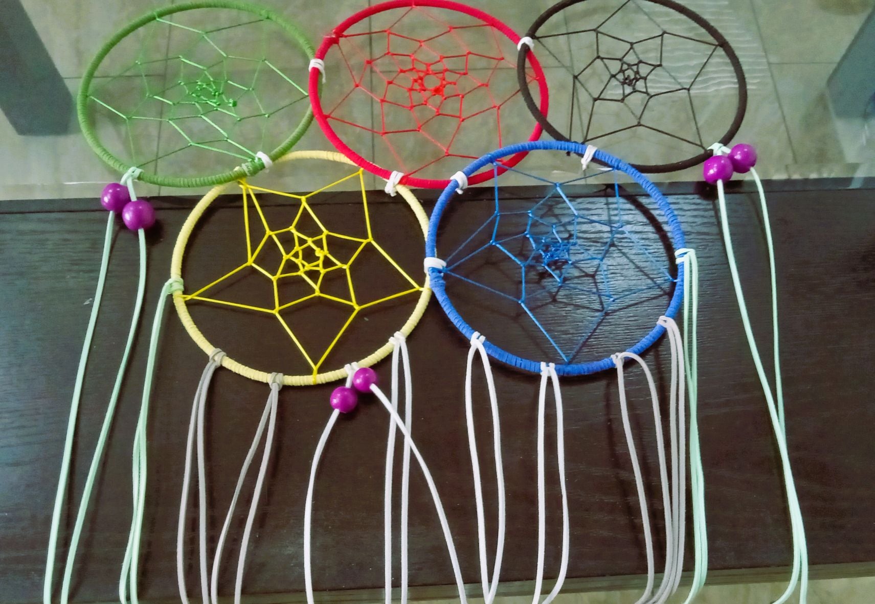 Elaborate Five-Hoop Dream Catcher - Interwoven Multicolor Design