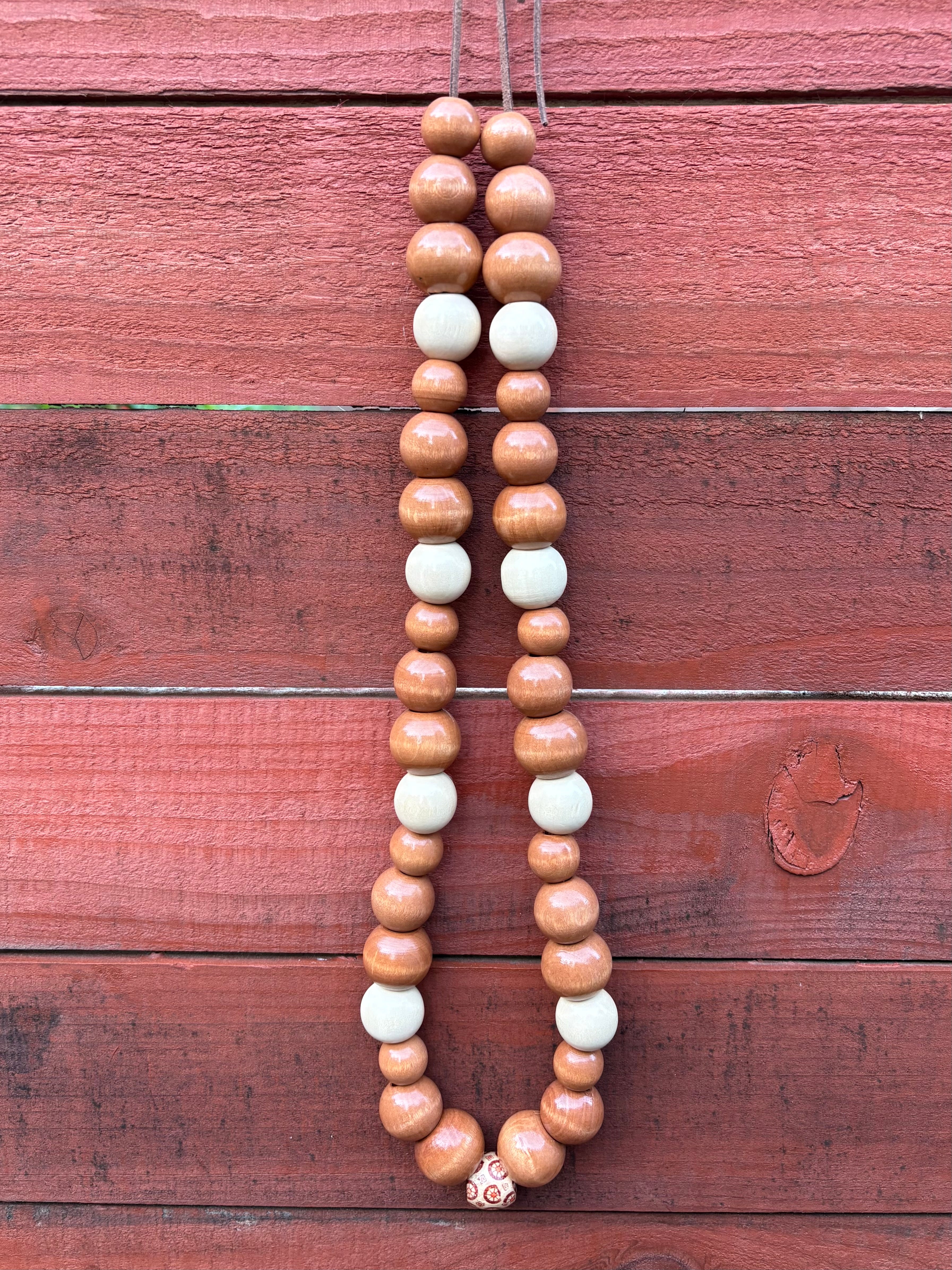 Natural Wood Beaded Necklace