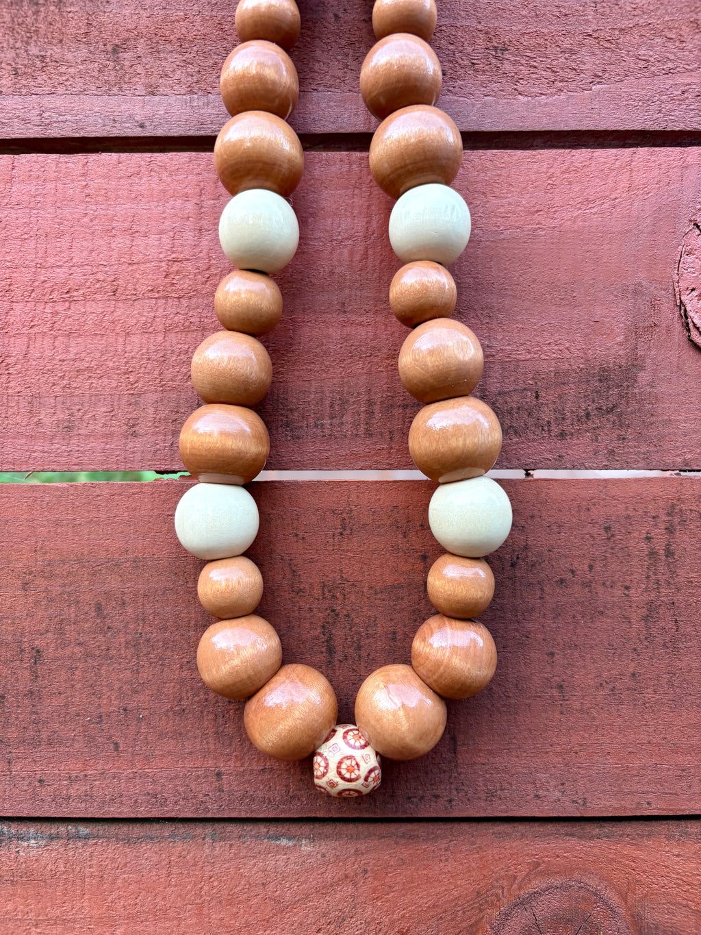 Natural Wood Beaded Necklace