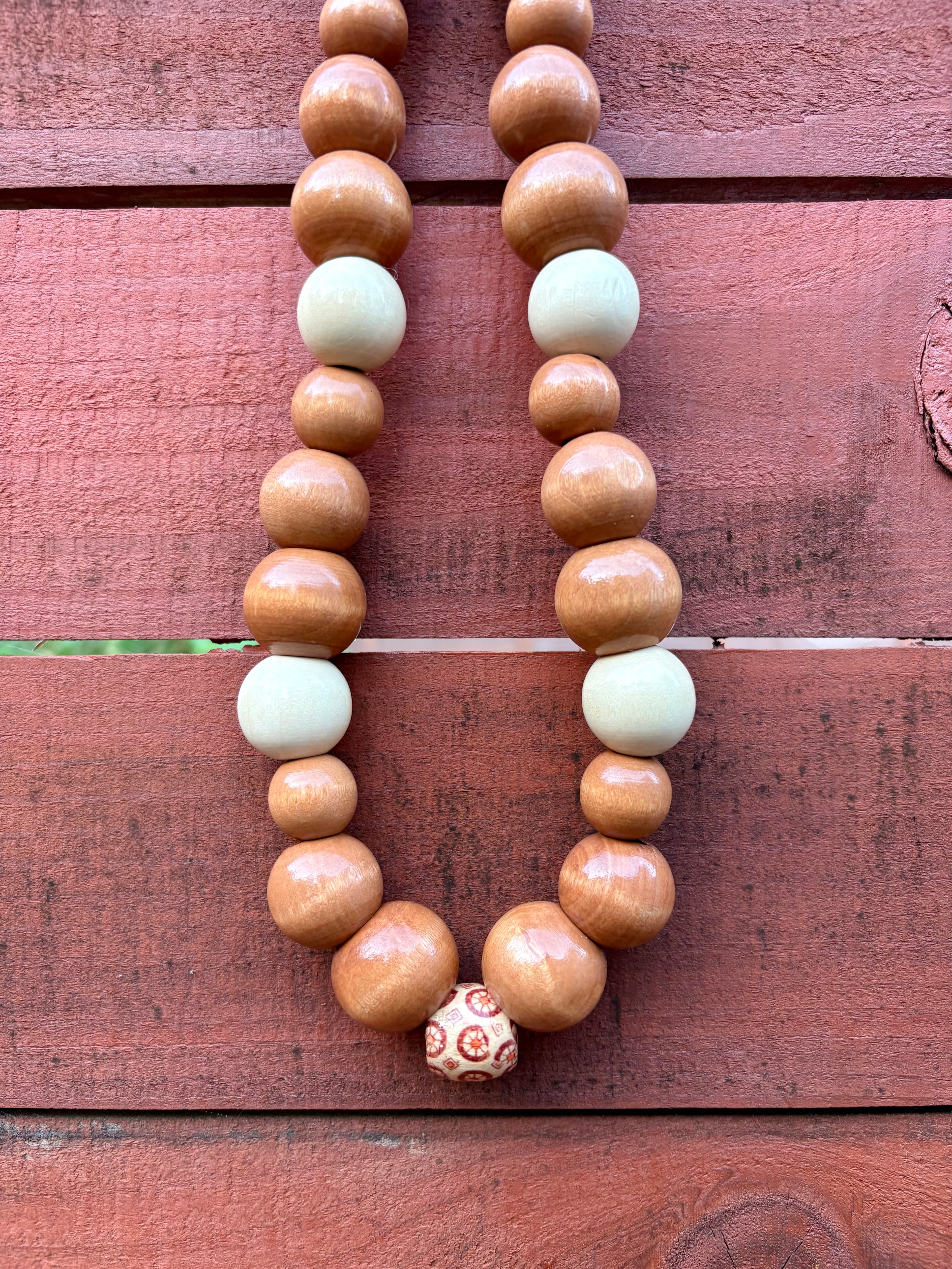 Natural Wood Beaded Necklace