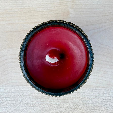 Handcrafted Burgundy Red Candle - Multicolored Metallic Holder