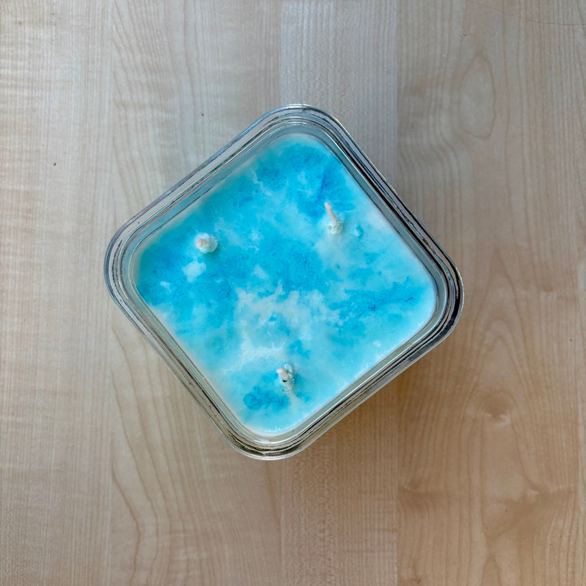 Handcrafted Caribbean Sea Candle - White & Sky Blue with Unique Patterns