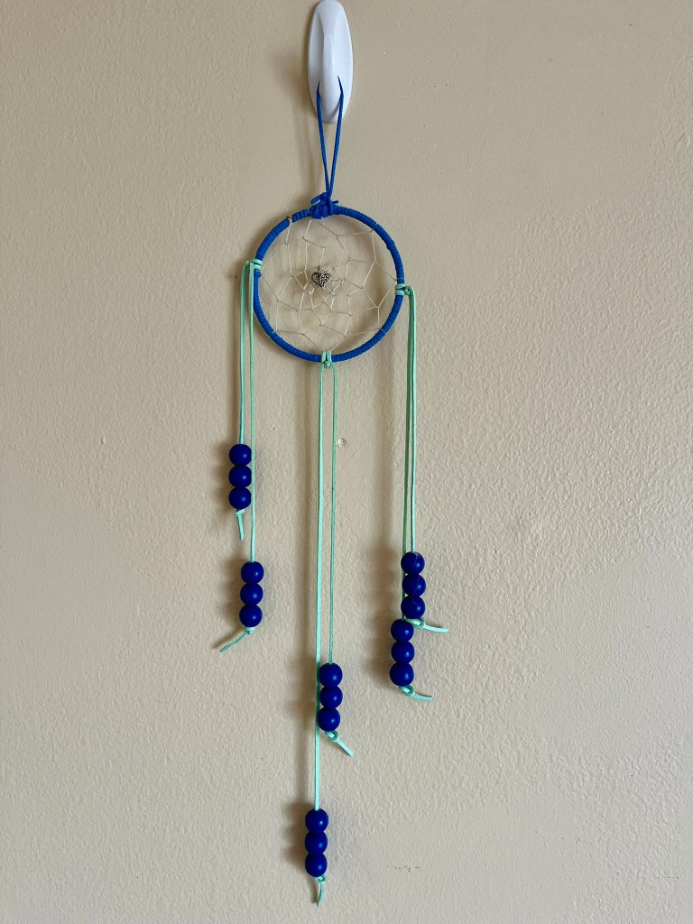 Handcrafted Navy & Mint Green Dream Catcher - Modern Coastal Design