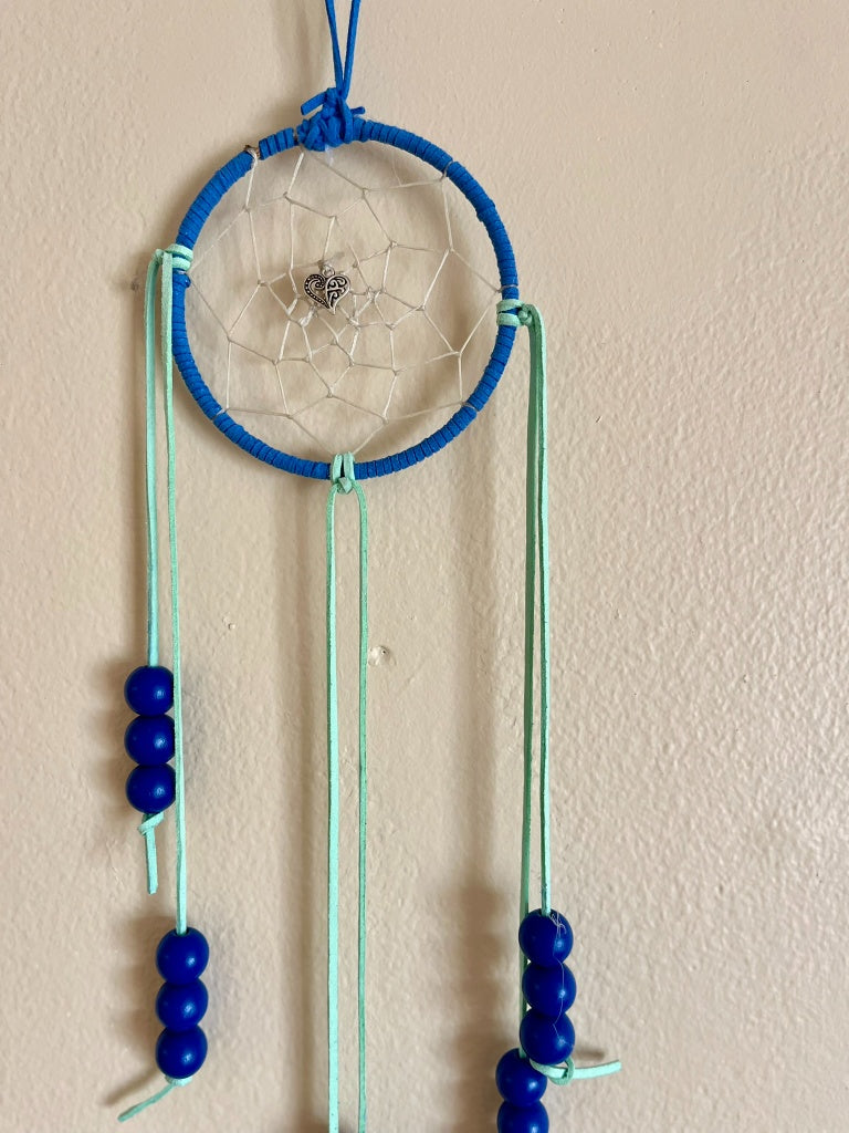 Handcrafted Navy & Mint Green Dream Catcher - Modern Coastal Design