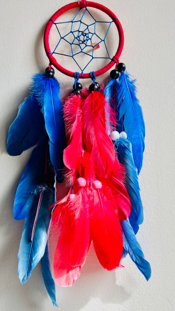 Handcrafted Red & Blue Dream Catcher - Patriotic Colors Wall Decor