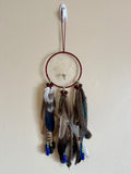 Large Handcrafted Dream Catcher - Burgundy & Natural Feathers with Bison Charm