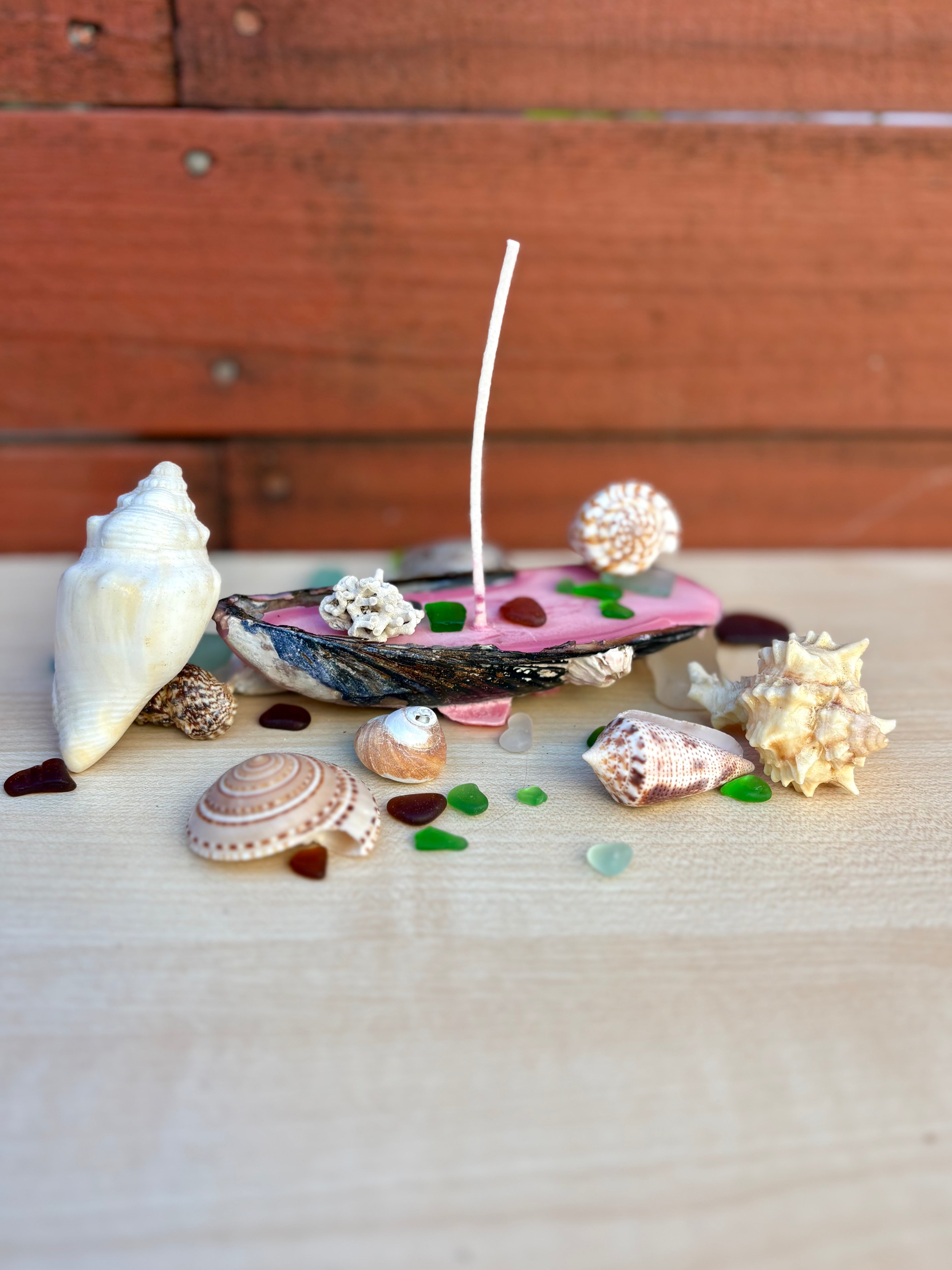 Natural Mussel Shell Candle - Coastal Decor