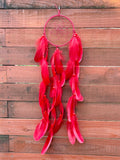 Handcrafted Rich Red Dreamcatcher - Luxurious Silk Feathers