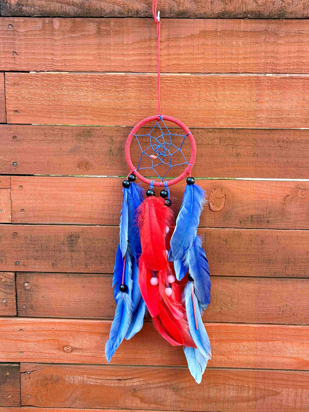 Handcrafted Red & Blue Dream Catcher - Patriotic Colors Wall Decor