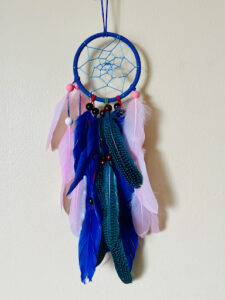 Eclectic Blue Dream Catcher with Mixed Feather & Bead Accents