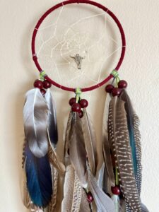 Handcrafted Bull Skull Dream Catcher with Natural Feathers