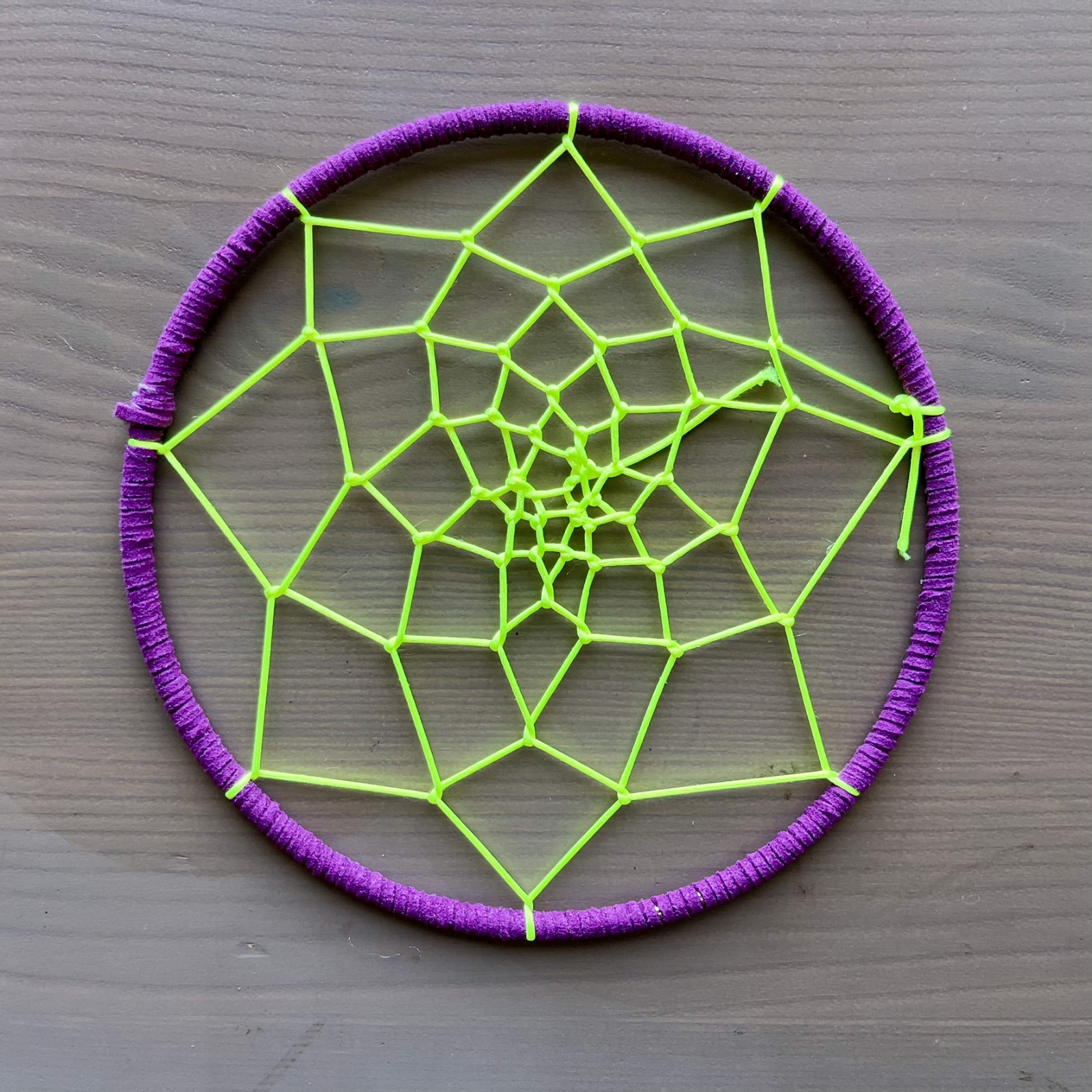 Vibrant Neon Green & Purple Handwoven Dream Catcher Hoop